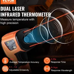VEVOR Infrared Thermometer, -40~2732°F Dual Laser Temperature Gun Non-Contact, Handheld IR Heat Temperature Gun with Adjustable Emissivity for Metal Smelting/Cooking/Pizza Oven/Engine(Not for Human)