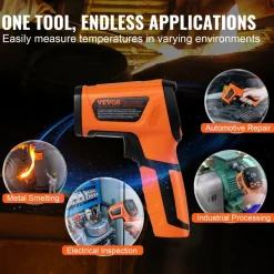 VEVOR Infrared Thermometer, -40~2732°F Dual Laser Temperature Gun Non-Contact, Handheld IR Heat Temperature Gun with Adjustable Emissivity for Metal Smelting/Cooking/Pizza Oven/Engine(Not for Human)