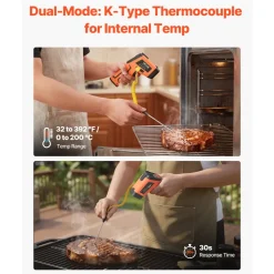 VEVOR Infrared Thermometer, -22℉ to 2192℉ Dual-Mode IR Thermometer Gun with K-Type Thermocouple, Dual Laser Heat Temperature Gun Non-Contact for Cooking/Griddle/Engine/Industrial Use (Not for Human)