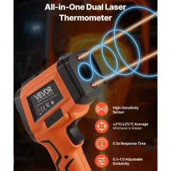 VEVOR Infrared Thermometer, -22℉ to 2192℉ Dual-Mode IR Thermometer Gun with K-Type Thermocouple, Dual Laser Heat Temperature Gun Non-Contact for Cooking/Griddle/Engine/Industrial Use (Not for Human)