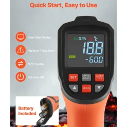 VEVOR Infrared Thermometer, -22℉ to 2912℉ Dual-Mode IR Thermometer Gun with K-Type Thermocouple, Dual Laser Heat Temperature Gun Non-Contact for Metal Smelting/Engine/Industry/Cooking (Not for Human)