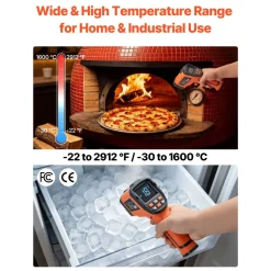 VEVOR Infrared Thermometer, -22℉ to 2912℉ Dual-Mode IR Thermometer Gun with K-Type Thermocouple, Dual Laser Heat Temperature Gun Non-Contact for Metal Smelting/Engine/Industry/Cooking (Not for Human)