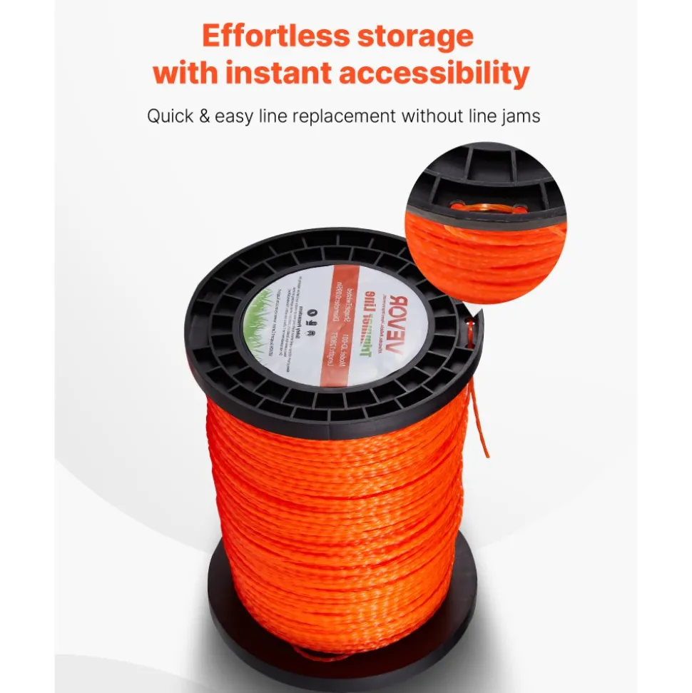 VEVOR 0.095 in 1280 ft String Trimmer Line, Orange Heavy Duty Weed Eater String, Premium Nylon Universal Replacement Trimmer Line Spool with Twisted Design, Suitable for Professional & Homeowner Use
