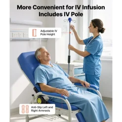 VEVOR Infusion Chair with IV Pole 90°-160° Reclining Phlebotomy Chair, 400LBS Capacity Medical Infusion Recliner with Soft Padded Seat, Footrest & Storage Basket for Blood Draw, IV Transfusion