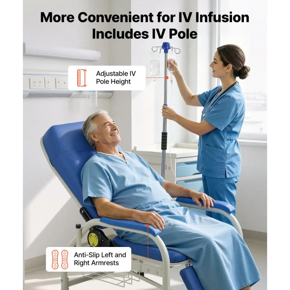 VEVOR Infusion Chair with IV Pole 90°-160° Reclining Phlebotomy Chair, 400LBS Capacity Medical Infusion Recliner with Soft Padded Seat, Footrest & Storage Basket for Blood Draw, IV Transfusion