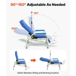 VEVOR Infusion Chair with IV Pole 90°-160° Reclining Phlebotomy Chair, 400LBS Capacity Medical Infusion Recliner with Soft Padded Seat, Footrest & Storage Basket for Blood Draw, IV Transfusion
