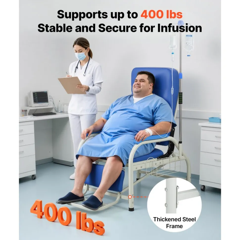 VEVOR Infusion Chair with IV Pole 90°-160° Reclining Phlebotomy Chair, 400LBS Capacity Medical Infusion Recliner with Soft Padded Seat, Footrest & Storage Basket for Blood Draw, IV Transfusion