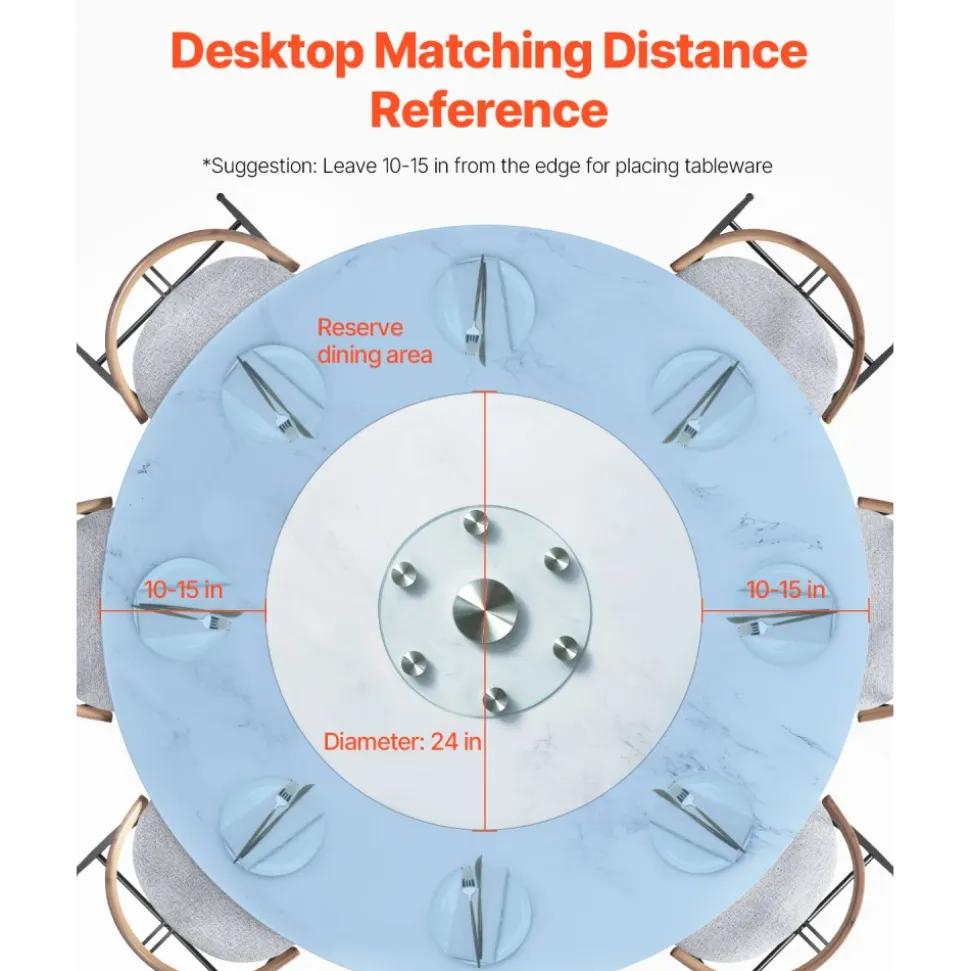 VEVOR 30 in Glass Lazy Susan Turntable, Tempered Glass Dining Table Centerpiece with 6 Rotating Wheels, 360° Smooth and Silent Spin Tabletop Rotating Tray, for Family Gatherings, Banquets & Weddings