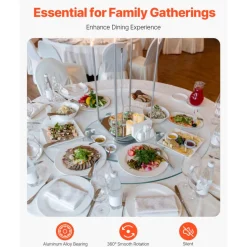 VEVOR 30 in Glass Lazy Susan Turntable, Tempered Glass Dining Table Centerpiece with 6 Rotating Wheels, 360° Smooth and Silent Spin Tabletop Rotating Tray, for Family Gatherings, Banquets & Weddings