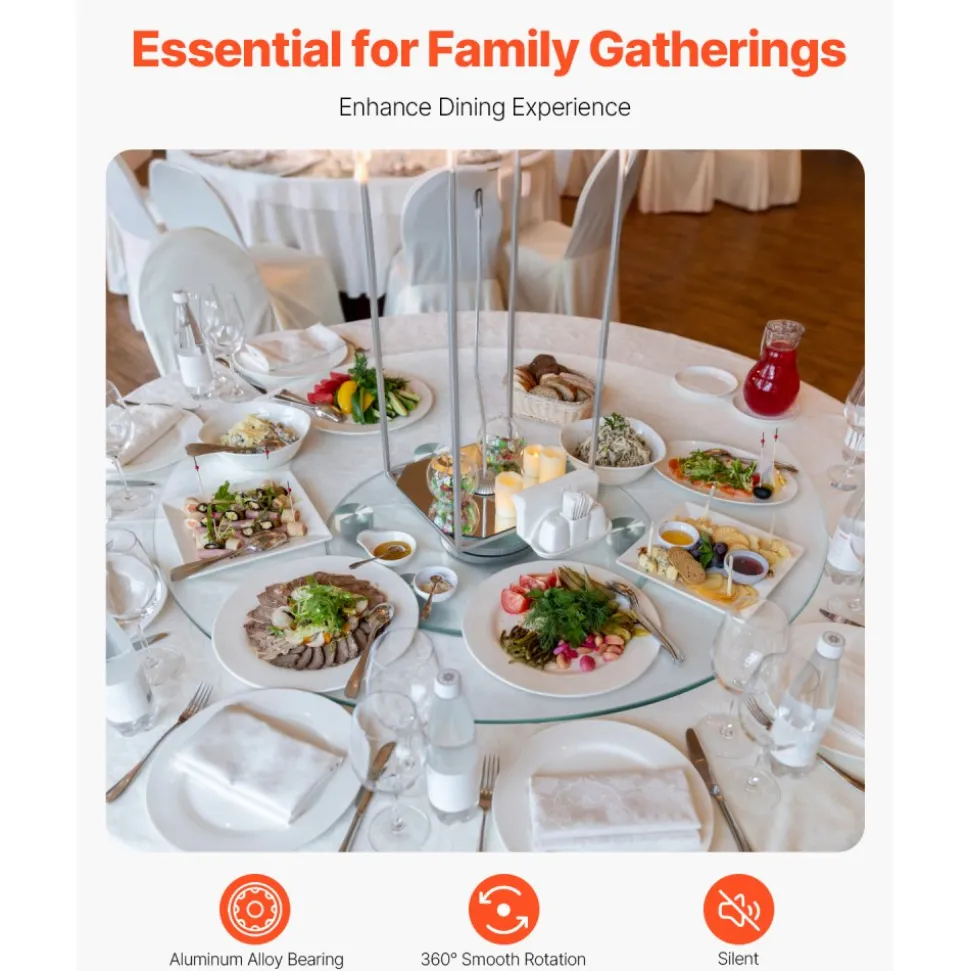VEVOR 30 in Glass Lazy Susan Turntable, Tempered Glass Dining Table Centerpiece with 6 Rotating Wheels, 360° Smooth and Silent Spin Tabletop Rotating Tray, for Family Gatherings, Banquets & Weddings