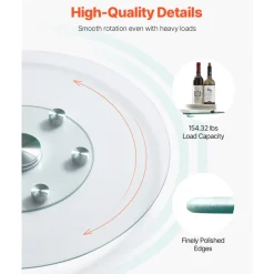 VEVOR 30 in Glass Lazy Susan Turntable, Tempered Glass Dining Table Centerpiece with 6 Rotating Wheels, 360° Smooth and Silent Spin Tabletop Rotating Tray, for Family Gatherings, Banquets & Weddings