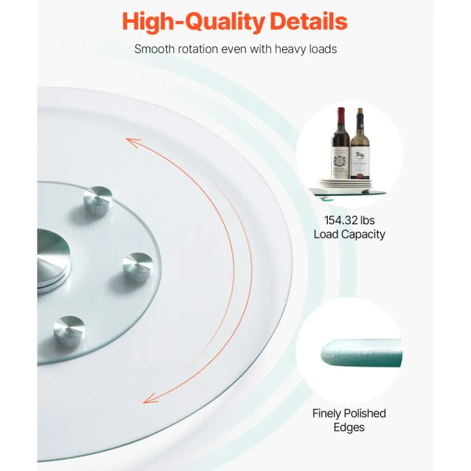 VEVOR 30 in Glass Lazy Susan Turntable, Tempered Glass Dining Table Centerpiece with 6 Rotating Wheels, 360° Smooth and Silent Spin Tabletop Rotating Tray, for Family Gatherings, Banquets & Weddings