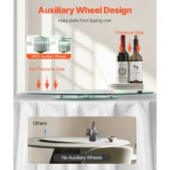 VEVOR 30 in Glass Lazy Susan Turntable, Tempered Glass Dining Table Centerpiece with 6 Rotating Wheels, 360° Smooth and Silent Spin Tabletop Rotating Tray, for Family Gatherings, Banquets & Weddings