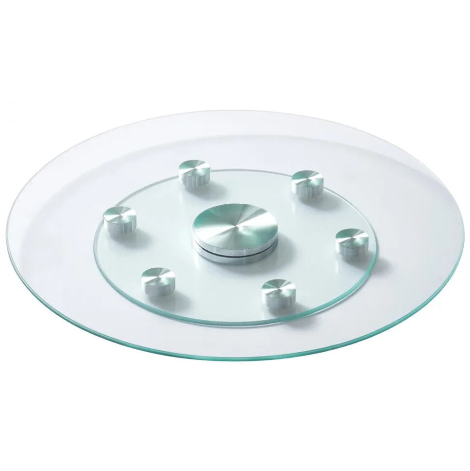 VEVOR 24 in Glass Lazy Susan Turntable, Tempered Glass Dining Table Centerpiece with 6 Rotating Wheels, 360° Smooth and Silent Spin Tabletop Rotating Tray, for Family Gatherings, Banquets & Weddings