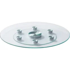 VEVOR 24 in Glass Lazy Susan Turntable, Tempered Glass Dining Table Centerpiece with 6 Rotating Wheels, 360° Smooth and Silent Spin Tabletop Rotating Tray, for Family Gatherings, Banquets & Weddings