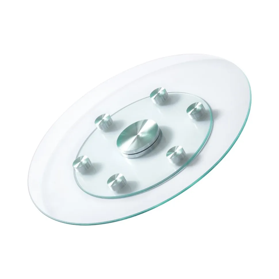 VEVOR 24 in Glass Lazy Susan Turntable, Tempered Glass Dining Table Centerpiece with 6 Rotating Wheels, 360° Smooth and Silent Spin Tabletop Rotating Tray, for Family Gatherings, Banquets & Weddings