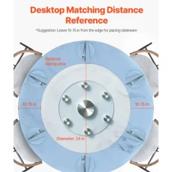 VEVOR 24 in Glass Lazy Susan Turntable, Tempered Glass Dining Table Centerpiece with 6 Rotating Wheels, 360° Smooth and Silent Spin Tabletop Rotating Tray, for Family Gatherings, Banquets & Weddings