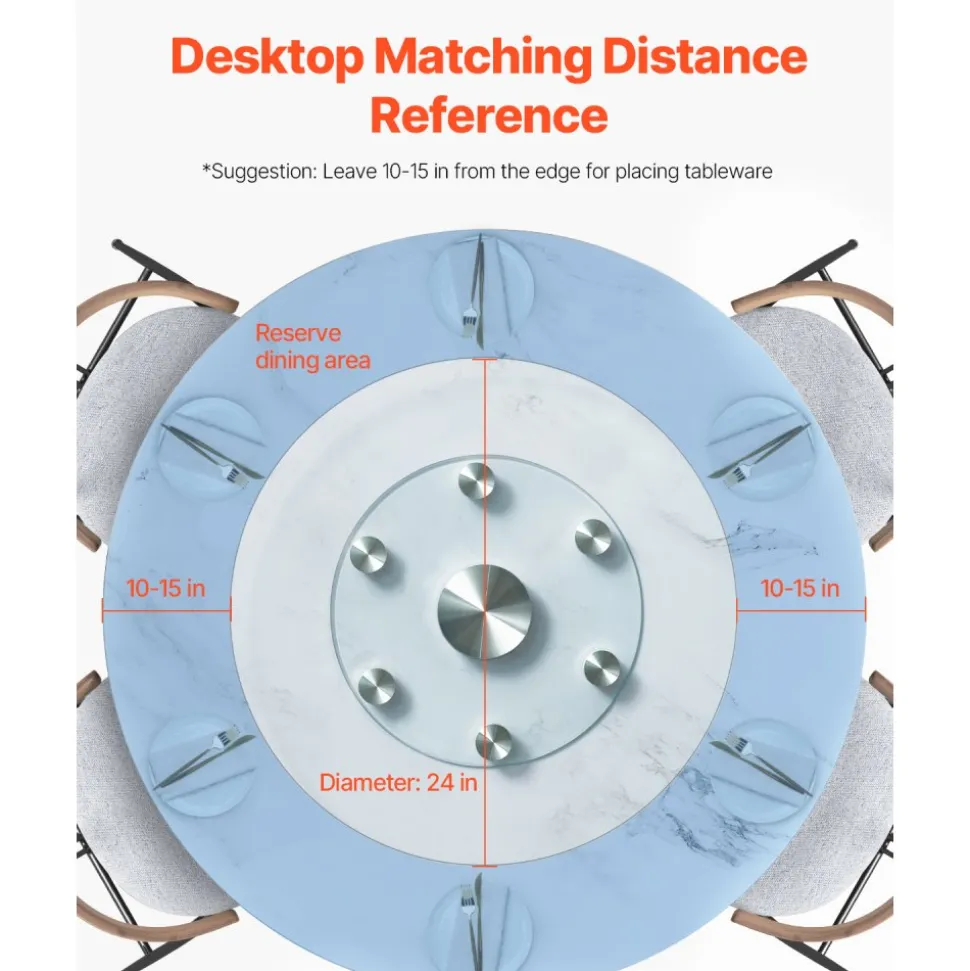VEVOR 24 in Glass Lazy Susan Turntable, Tempered Glass Dining Table Centerpiece with 6 Rotating Wheels, 360° Smooth and Silent Spin Tabletop Rotating Tray, for Family Gatherings, Banquets & Weddings