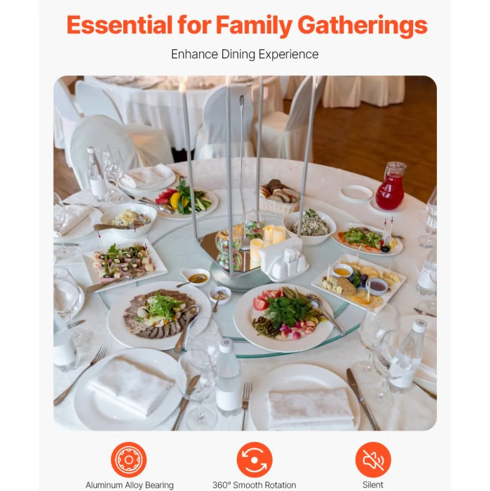 VEVOR 20 in Glass Lazy Susan Turntable, 360° Rotation Round Clear Tabletop Rotating Tray, Tempered Glass Dining Table Centerpiece, Smooth and Silent Spin, for Family Gatherings, Banquets & Weddings