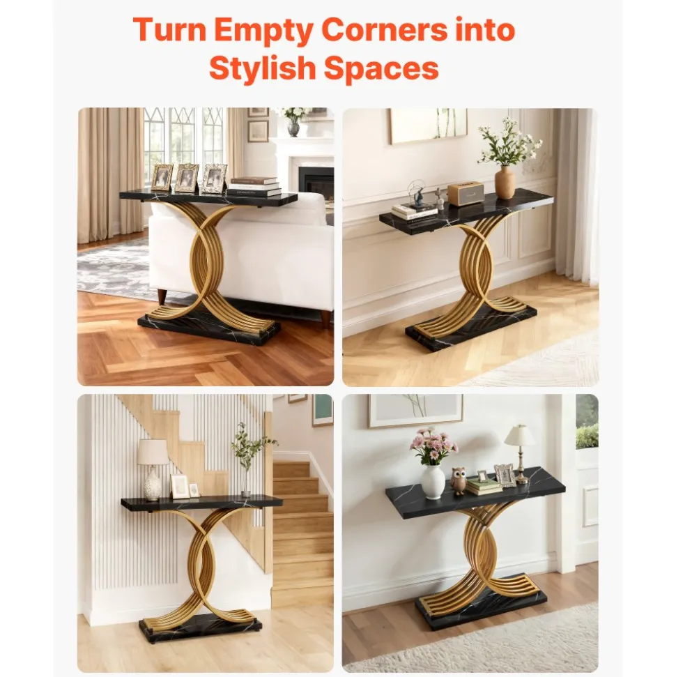 VEVOR 39 in Gold Console Table, Modern Desk Behind the Couch, Wood Rectangle Entrance Desk, Narrow Long Sofa Table Accent Stand with Metal Legs for Hallway, Bedroom, Living Room, Foyer, Easy Assembly