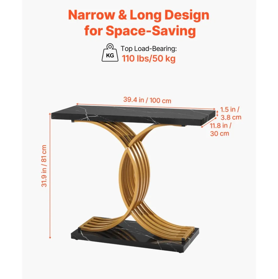 VEVOR 39 in Gold Console Table, Modern Desk Behind the Couch, Wood Rectangle Entrance Desk, Narrow Long Sofa Table Accent Stand with Metal Legs for Hallway, Bedroom, Living Room, Foyer, Easy Assembly