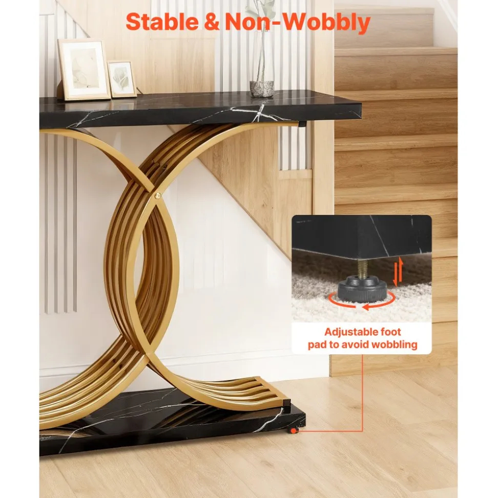 VEVOR 39 in Gold Console Table, Modern Desk Behind the Couch, Wood Rectangle Entrance Desk, Narrow Long Sofa Table Accent Stand with Metal Legs for Hallway, Bedroom, Living Room, Foyer, Easy Assembly