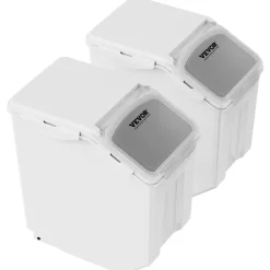 VEVOR Ingredient Storage Bin, 2 x 15L Dispenser Bin with 2 Measuring Cups, Attachable Casters and Airtight Lid, 2 Pcs/Set Dog Pet Food Storage Container, PP Material Kitchen Rice Cereal Flour Bin