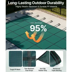 VEVOR Inground Pool Safety Cover, 20 ft x 42 ft Rectangular Winter Pool Cover, Triple Stitched, High Strength Mesh PP Material with Good Rain Permeability, Installation Hardware Included, Green