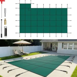 VEVOR Inground Pool Safety Cover, Fits 20 ft x 40 ft Rectangular Winter Pool Cover with Right Step, Triple Stitched, High Strength Mesh PP, Good Rain Permeability, Installation Hardware Included