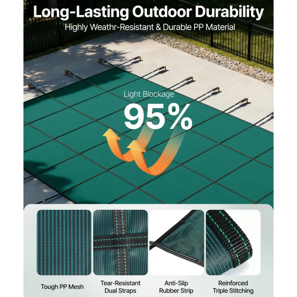 VEVOR Inground Pool Safety Cover, Fits 20 ft x 40 ft Rectangular Winter Pool Cover with Right Step, Triple Stitched, High Strength Mesh PP, Good Rain Permeability, Installation Hardware Included