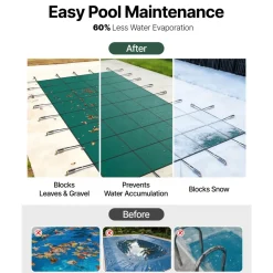 VEVOR Inground Pool Safety Cover, Fits 20 ft x 40 ft Rectangular Winter Pool Cover with Right Step, Triple Stitched, High Strength Mesh PP, Good Rain Permeability, Installation Hardware Included
