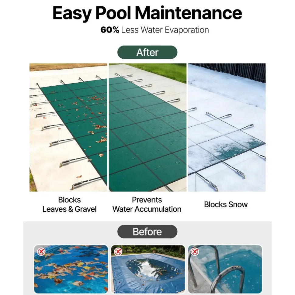 VEVOR Inground Pool Safety Cover, Fits 20 ft x 40 ft Rectangular Winter Pool Cover with Right Step, Triple Stitched, High Strength Mesh PP, Good Rain Permeability, Installation Hardware Included