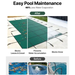 VEVOR Inground Pool Safety Cover, 18 ft x 34 ft Rectangular Winter Pool Cover with Left Step, Triple Stitched, High Strength Mesh PP Material, Good Rain Permeability, Installation Hardware Included