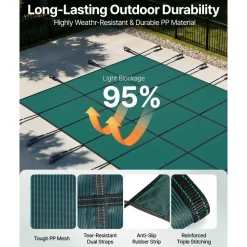VEVOR Inground Pool Safety Cover, 18 ft x 34 ft Rectangular Winter Pool Cover with Left Step, Triple Stitched, High Strength Mesh PP Material, Good Rain Permeability, Installation Hardware Included