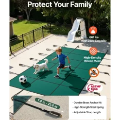 VEVOR Inground Pool Safety Cover, 16 ft x 30 ft Rectangular Winter Pool Cover, Triple Stitched, High Strength Mesh PP Material with Good Rain Permeability, Installation Hardware Included, Green