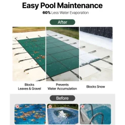 VEVOR Inground Pool Safety Cover, 16 ft x 30 ft Rectangular Winter Pool Cover, Triple Stitched, High Strength Mesh PP Material with Good Rain Permeability, Installation Hardware Included, Green