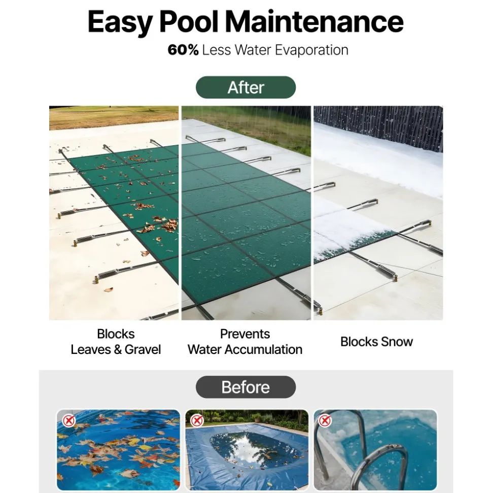 VEVOR Inground Pool Safety Cover, 16 ft x 30 ft Rectangular Winter Pool Cover, Triple Stitched, High Strength Mesh PP Material with Good Rain Permeability, Installation Hardware Included, Green