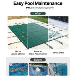 VEVOR Inground Pool Safety Cover, 14 ft x 26 ft Rectangular Winter Pool Cover, Triple Stitched, High Strength Mesh PP Material with Good Rain Permeability, Installation Hardware Included, Green