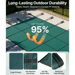 VEVOR Inground Pool Safety Cover, 14 ft x 26 ft Rectangular Winter Pool Cover, Triple Stitched, High Strength Mesh PP Material with Good Rain Permeability, Installation Hardware Included, Green