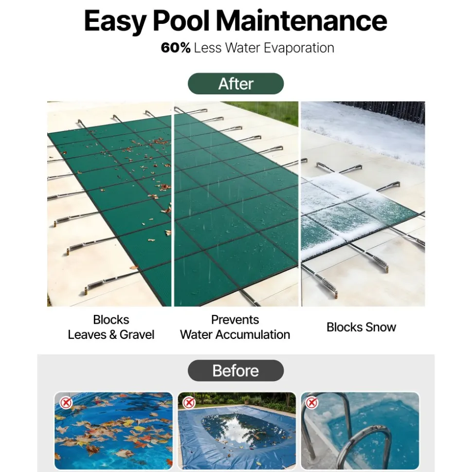 VEVOR Inground Pool Safety Cover, 20 ft x 38 ft Rectangular Winter Pool Cover with Right Step, Triple Stitched, High Strength Mesh PP Material, Good Rain Permeability, Installation Hardware Included