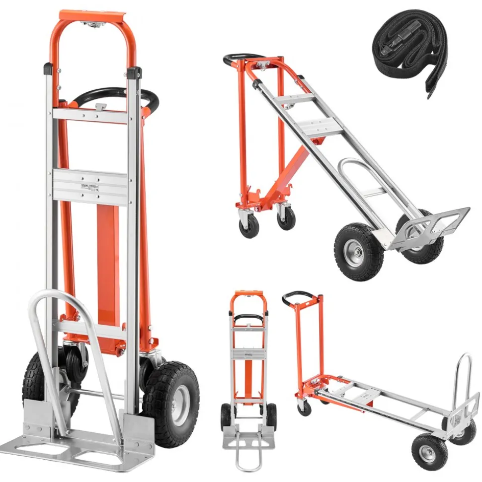 VEVOR 4 in 1 Hand Truck, 1000 lbs Load Capacity for 4-Wheel Mode, Convertible Hand Truck Dolly with Non-Slip Handle & Wheels, Aluminum Alloy Portable Dolly for Moving Home, Office, Warehouse