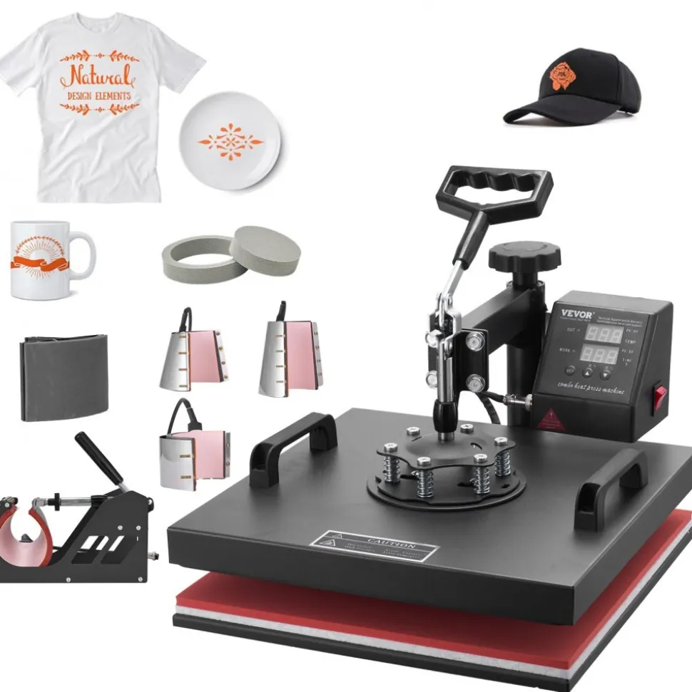 VEVOR 8 in 1 Heat Press Machine 15x15 Inch T-Shirt Pressing Machine 360° Swing Away Professional Sublimation Heat Press for Sublimation, Vinyl, Heat Transfer Projects