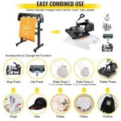 VEVOR 8 In 1 Heat Press Sublimation Machine & 53" Vinyl Cutter Cutting Plotter