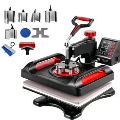 VEVOR 11 in 1 Heat Press, 12 x 15 Inch, Multifunctional Clamshell Printer, Digital Dual-Tube Heat Press Transfer Machine, Swing Away Sublimation Machine for T-Shirt Hat Cap Mug Plate Pen Shoes Black
