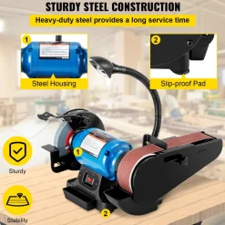 VEVOR 2 IN 1 2inch Belt Grinder for Knife Making 6inch 3450rpm per min Belt and Disc Bench Sander 90 Degree Belt Holder with Sturdy Base and LED Working Lamp
