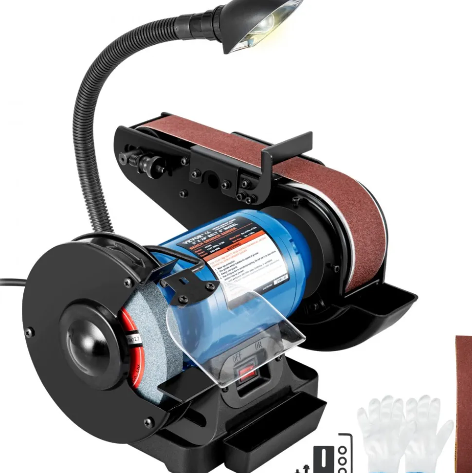 VEVOR 2 IN 1 2inch Belt Grinder for Knife Making 6inch 3450rpm per min Belt and Disc Bench Sander 90 Degree Belt Holder with Sturdy Base and LED Working Lamp
