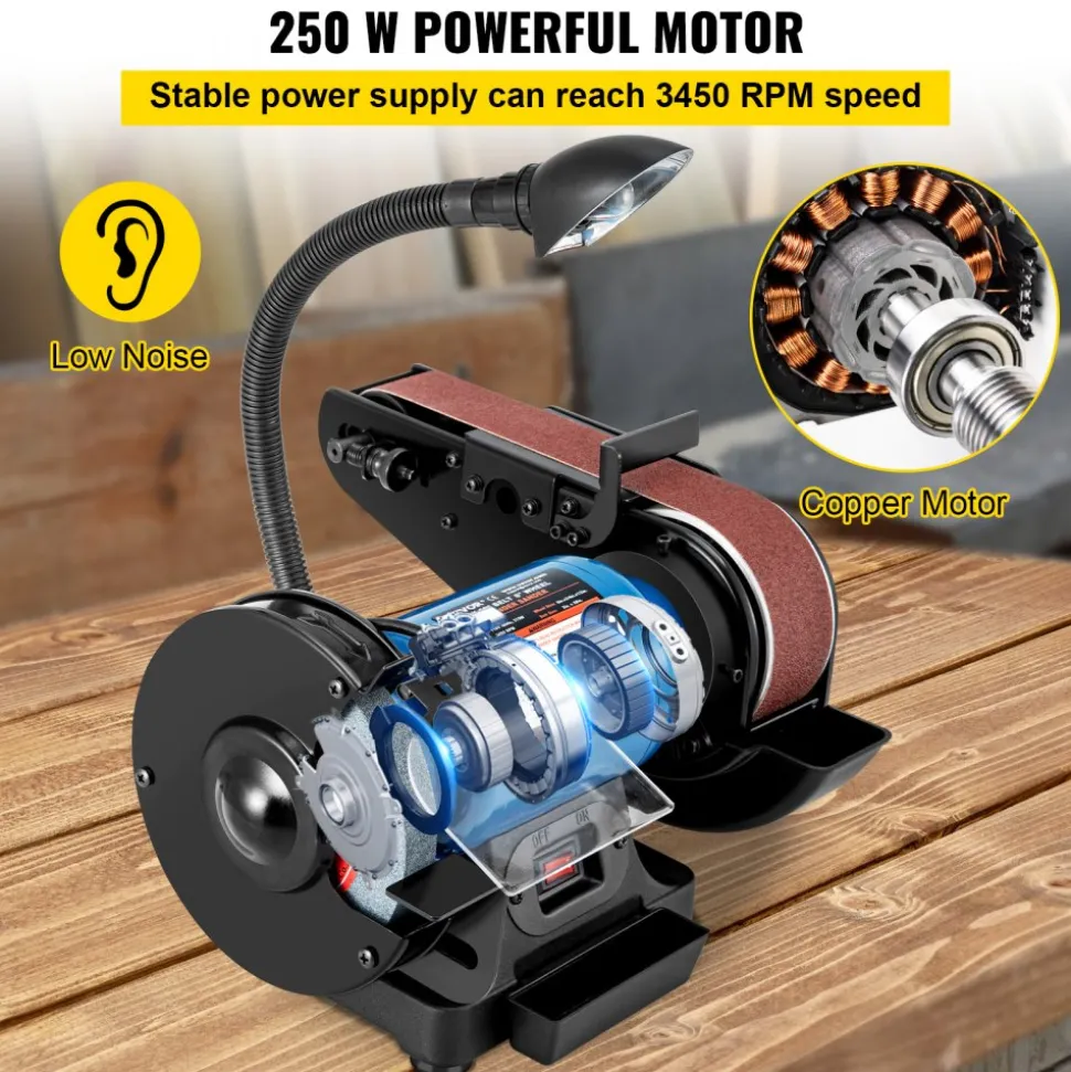 VEVOR 2 IN 1 2inch Belt Grinder for Knife Making 6inch 3450rpm per min Belt and Disc Bench Sander 90 Degree Belt Holder with Sturdy Base and LED Working Lamp