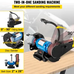 VEVOR 2 IN 1 2inch Belt Grinder for Knife Making 6inch 3450rpm per min Belt and Disc Bench Sander 90 Degree Belt Holder with Sturdy Base and LED Working Lamp
