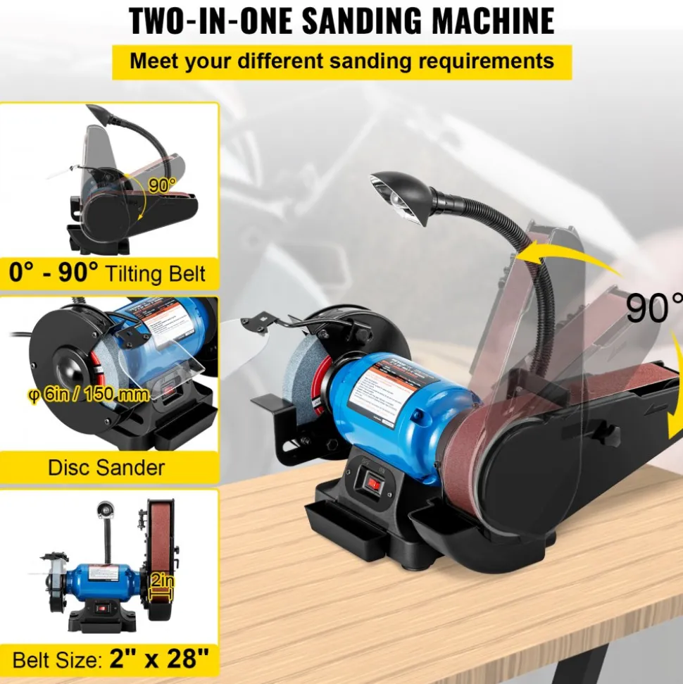 VEVOR 2 IN 1 2inch Belt Grinder for Knife Making 6inch 3450rpm per min Belt and Disc Bench Sander 90 Degree Belt Holder with Sturdy Base and LED Working Lamp