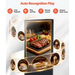 VEVOR 65 in Indoor Digital Signage 4K Floor Stand Advertising Display Kiosk, WiFi HDMI/USB Input Android OS, 178° Wide View, LCD Touchscreen Interactive Monitor, Mobile Commercial Totem Poster